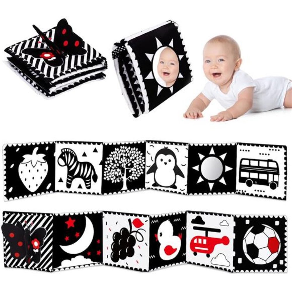 Black and White High Contrast Baby Toys 0-6 6-12 Months Soft Book Crinkle Toys